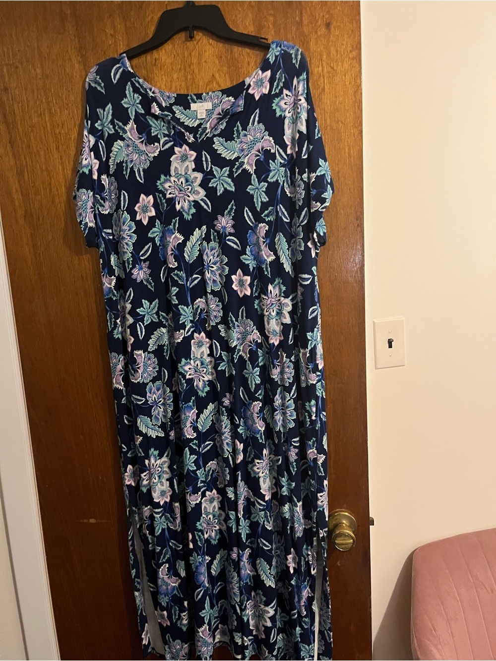 J. Jill Navy Maxi Dress with Pastel Floral Print